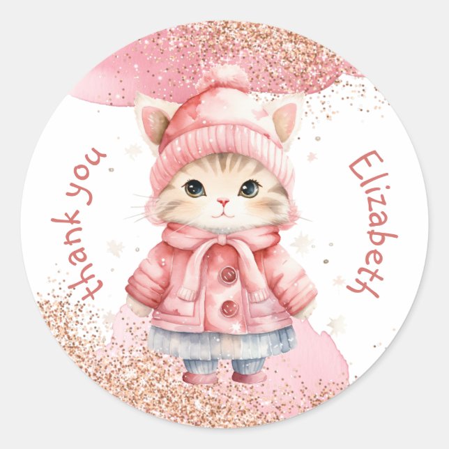 Sticker Rond Couleur d'eau mignonne Kitty Chat Fête de manteau  (Devant)