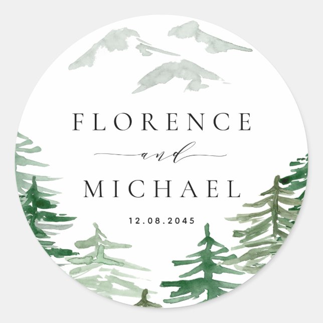 Sticker Rond Couleur d'eau romantique Mariage de bois (Devant)