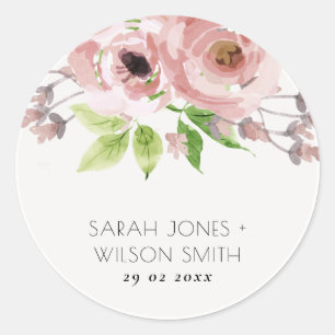 STICKER ROND COULEUR D'EAU ROMANTIQUE ROSE DOUCE FLORALE