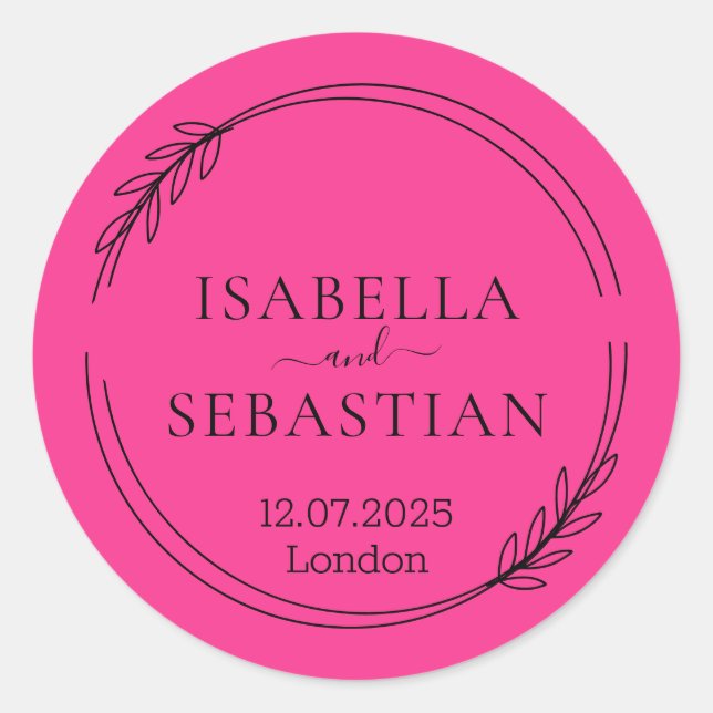 Sticker Rond Couleur Fuchsia Rose Chaud de Mariage (Devant)