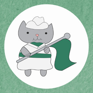 Sticker Rond Couleur Garde Chat Vert et Blanc