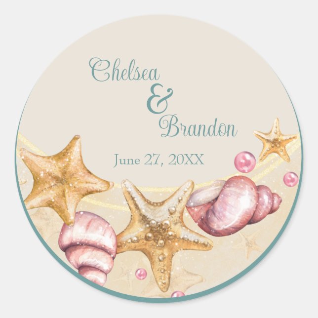 Sticker rond couleur Mariage de coquillage classiq (Devant)