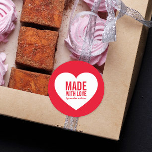 Sticker Rond Couleur modifiable faite avec amour Coeur blanc