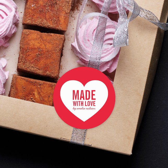 Sticker Rond Couleur modifiable faite avec amour Coeur blanc (Créateur téléchargé)