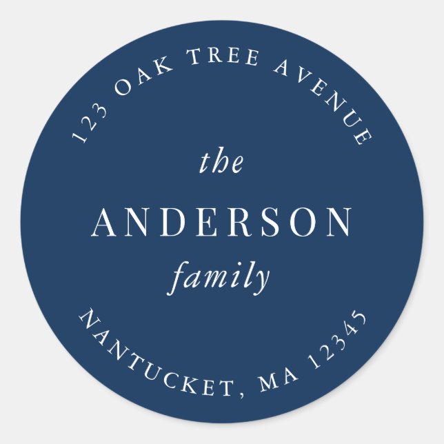 Sticker Rond Couleur modifiable Nom de famille Adresse de retou (Devant)
