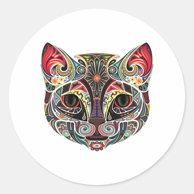 Sticker Rond Couleur multiple face de chat (Devant)
