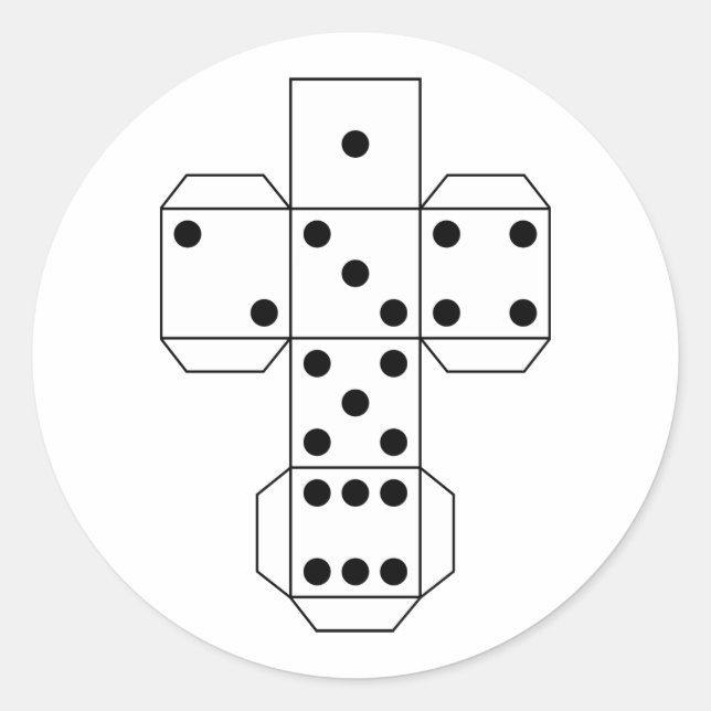 Sticker Rond Couleur noire et blanche dés | Chiffre de dessin (Devant)