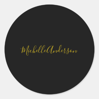 Sticker Rond Couleur or Noir Moderne minimaliste Nom de l'écrit