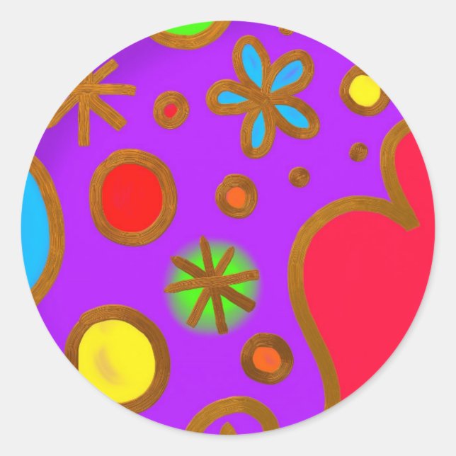 Sticker Rond Couleur Peint Violet Bleu Rouge (Devant)