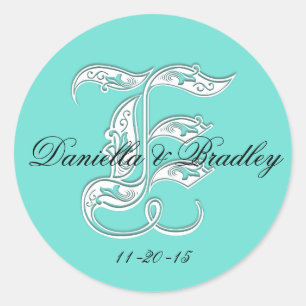 Sticker Rond Couleur personnalisable - Mariage Lettre "E"