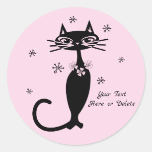 Sticker Rond Couleur Personnalisée Cute/Texte Rétro Mod Noir Ch