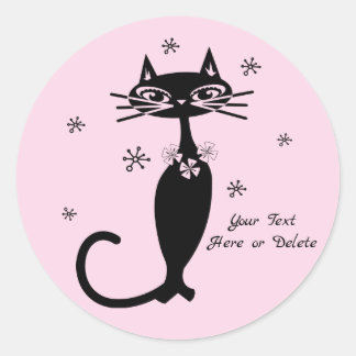 Sticker Rond Couleur Personnalisée Cute/Texte Rétro Mod Noir Ch