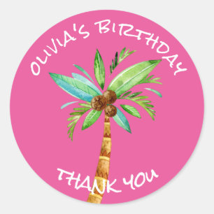 Sticker Rond Couleur personnalisée du Merci Tropical Palm Tree