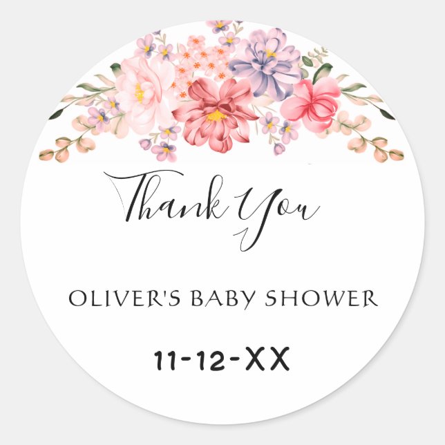 Sticker Rond Couleur Rose Poussiéreuse Fleurs Bébé Shower Remer (Devant)