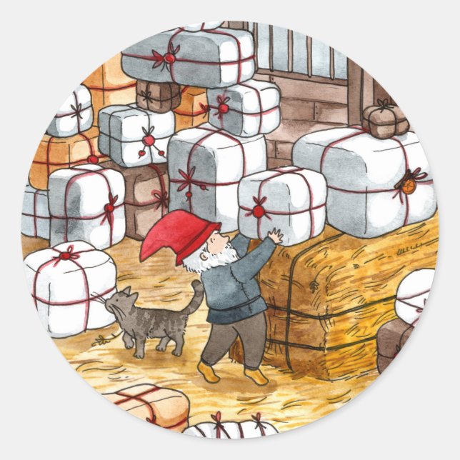 Sticker Rond Couleur traditionnelle suédoise Tomten Noël (Devant)