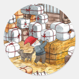 Sticker Rond Couleur traditionnelle suédoise Tomten Noël