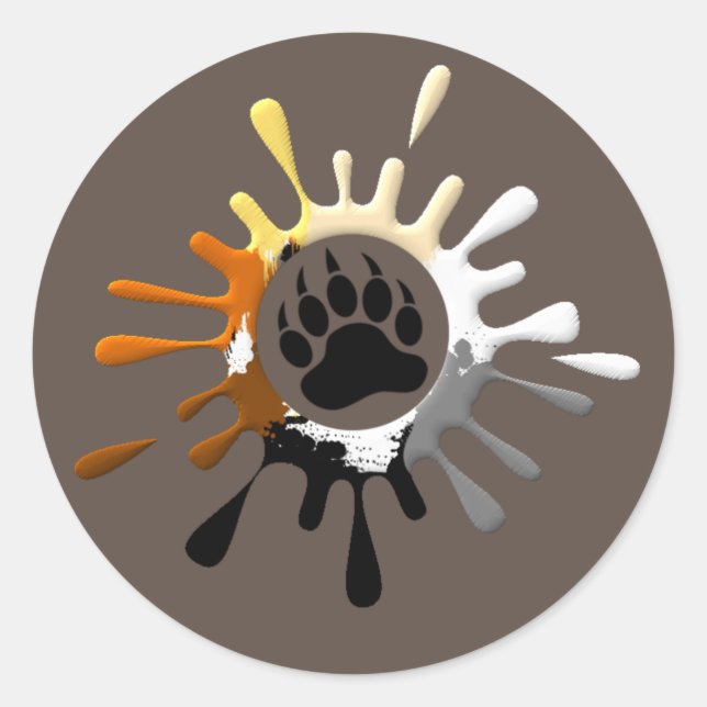 Sticker Rond Couleurs de la Fierté de l'ours Paw Splash (Devant)