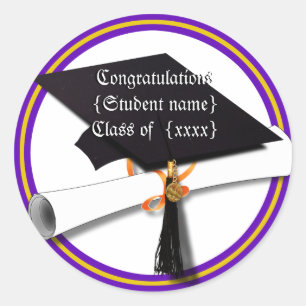 Sticker Rond Couleurs de l'école de graduation violet et or