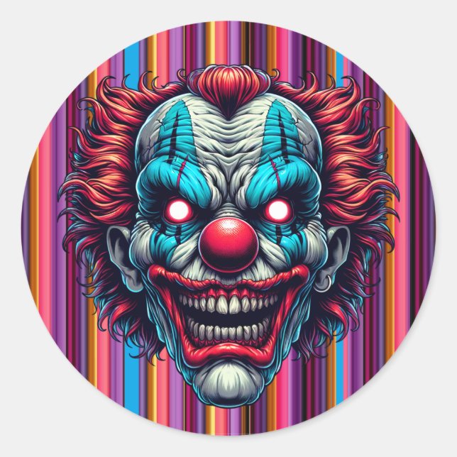 Sticker Rond Couleurs d'Halloween de la face clown triées (Devant)
