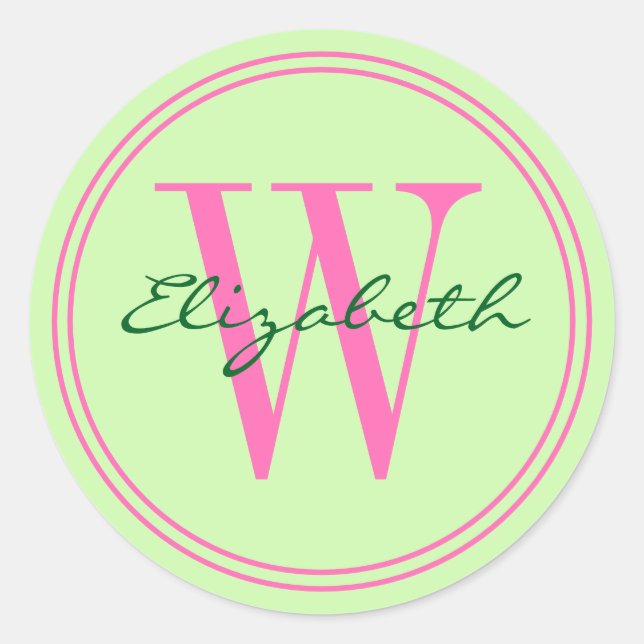 Sticker Rond Couleurs DIY Nom Monogramme Enveloppe Joint Celery (Devant)