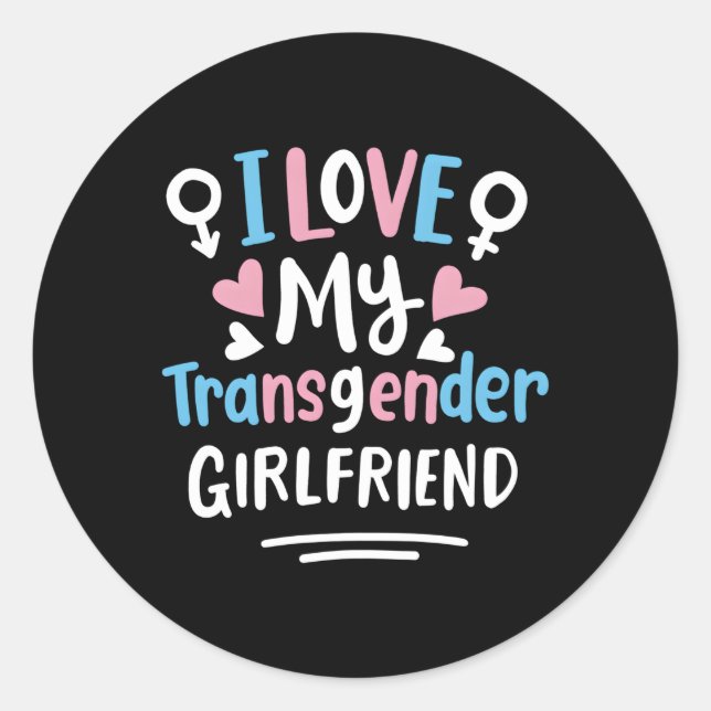 Sticker Rond Couleurs du drapeau de la Trans Pride J'aime mon i (Devant)