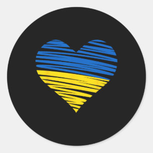 Sticker Rond Couleurs du drapeau du cœur ukrainien Bleu Jaune U