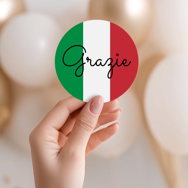 Sticker Rond Couleurs du drapeau italien Grazie (Italian Flag Colors Grazie Classic Round Sticker)
