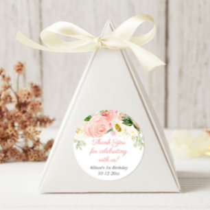 Sticker Rond Couleurs florales crème rose pâle fête anniversair