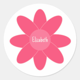 Sticker Rond Couleurs mignonnes de Fleur rose avec le nom
