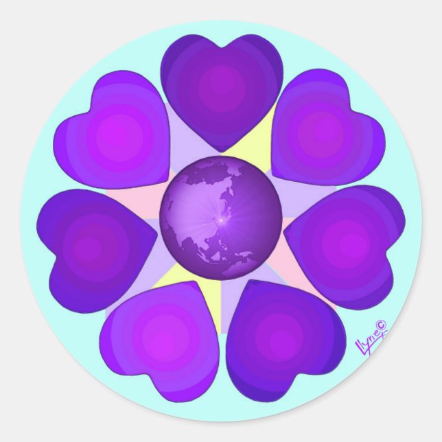 Sticker Rond Couleurs pastel & coeurs violets battre (Devant)