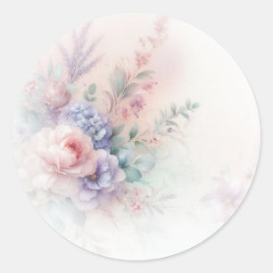 Sticker Rond Couleurs pastel fleurs aquarelles Ajoutez votre te