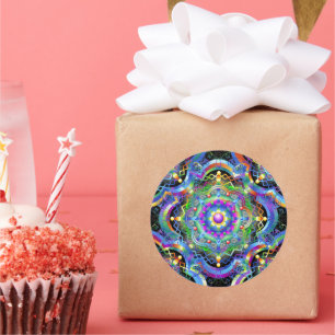 Sticker Rond Couleurs psychédéliques Universe Mandala