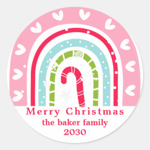 Sticker Rond Couleurs Rétro Arc-en-ciel Doodle Joyeux Noël
