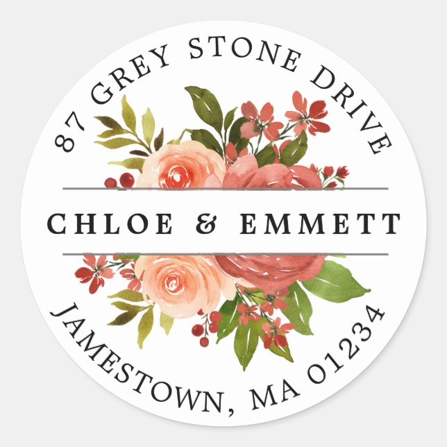 Sticker Rond Couleurs Rustique Automne Floral Adresse de retour (Devant)