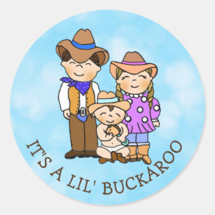 Sticker Rond Country and Western Cowboy Family Classic Round St
