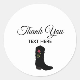 Sticker Rond Country Boot & Calligraphie sur le Merci blanc