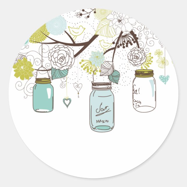 Sticker Rond Country Mason Jars Fleurs bleues (Devant)