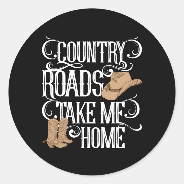 Sticker Rond Country Roads Take Me Home Musique Lyrics (Devant)