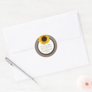 Sticker Rond Country Rustic Tournesol & Mariage Burlap
