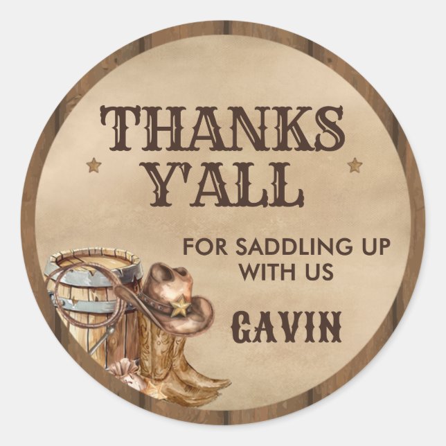 Sticker Rond Country Western Recherché Cowboy fête d'anniversai (Devant)