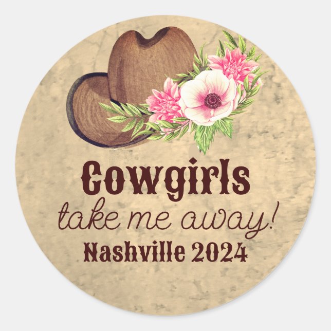 Sticker Rond Country western rose floral Cowgirl (Devant)
