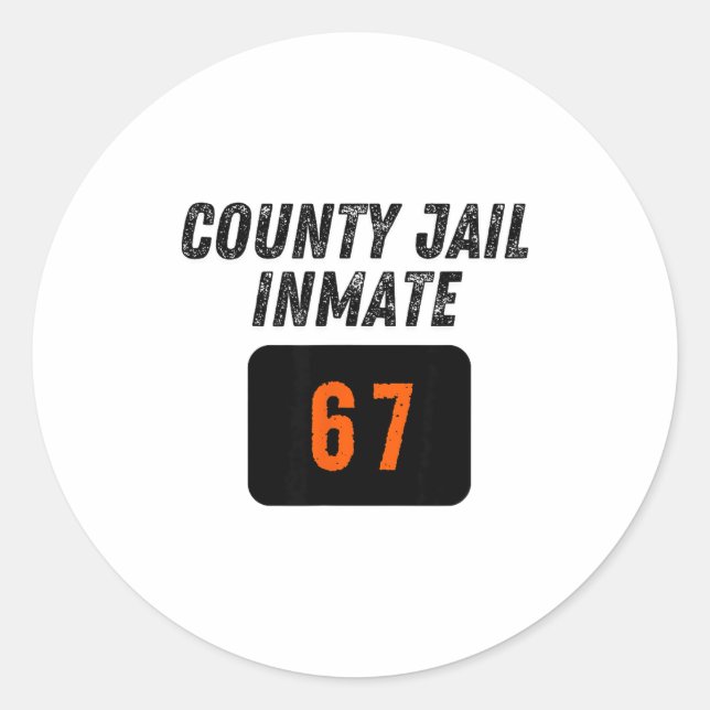 Sticker Rond County Jail Prison Inmate 67 Halloween Funny Mens  (Devant)