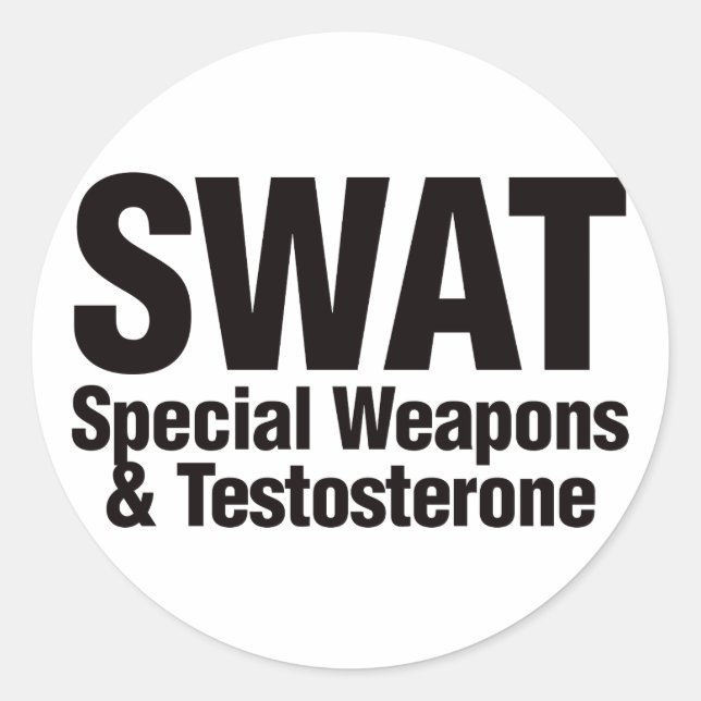 Sticker Rond COUP, armes spéciales et testostérone (Devant)