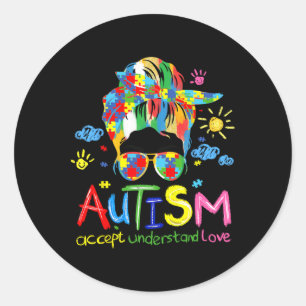 Sticker Rond Coup de pinceau Sensibilisation à l'autisme Accept