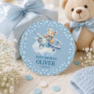 Sticker Rond Coupe Bear Blue Plane Time Vol Un 1er anniversaire