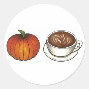 Sticker Rond Coupe citrouille Spice Coffee Fin automne automne 