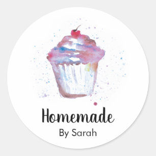 Sticker Rond Coupe d'aquarelle personnalisée Cupcake fait maiso