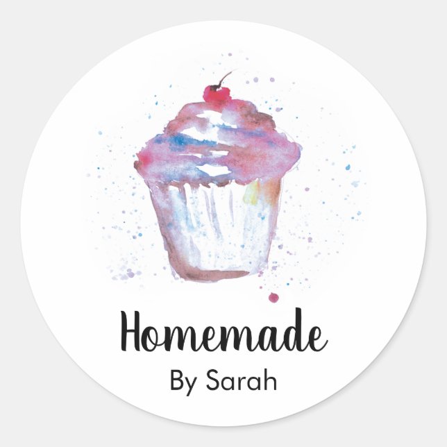 Sticker Rond Coupe d'aquarelle personnalisée Cupcake fait maiso (Devant)