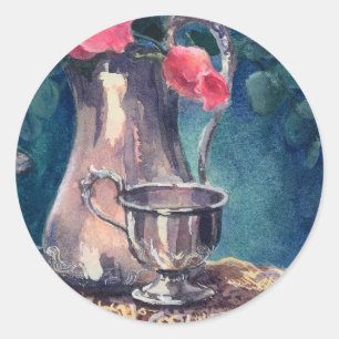 Sticker Rond COUPE D'ARGENT, LACE & ROSES par SHARON SHARPE