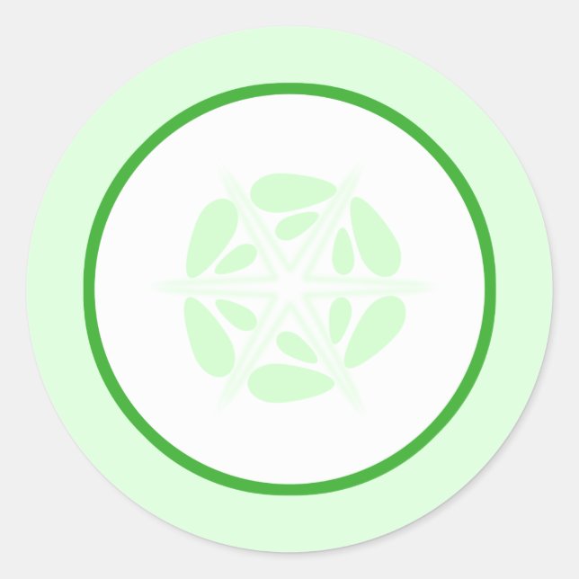Sticker Rond Coupe de Concombre. Vert et Blanc. (Devant)